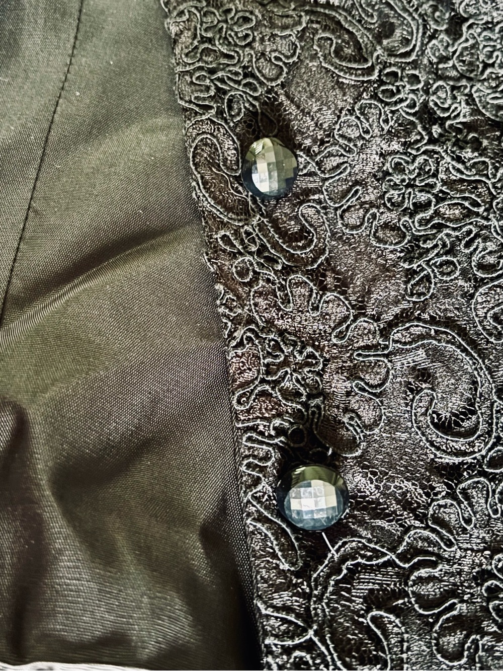 Vintage 90s Black Paisley Jacquard Vest - Tailored Button-Front Waistcoat - Picture 5 of 7